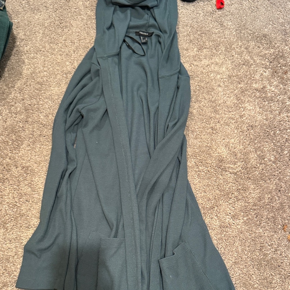 Forever 21 Teal Hooded Cardigan